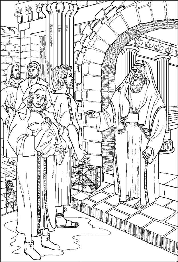 Print Simeon vertelt Jozef en Maria over hun kind kleurplaat